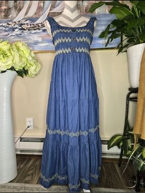 Lapis | Dresses | Lapis Embroidered Denim Dress Size M Petite | Poshmark